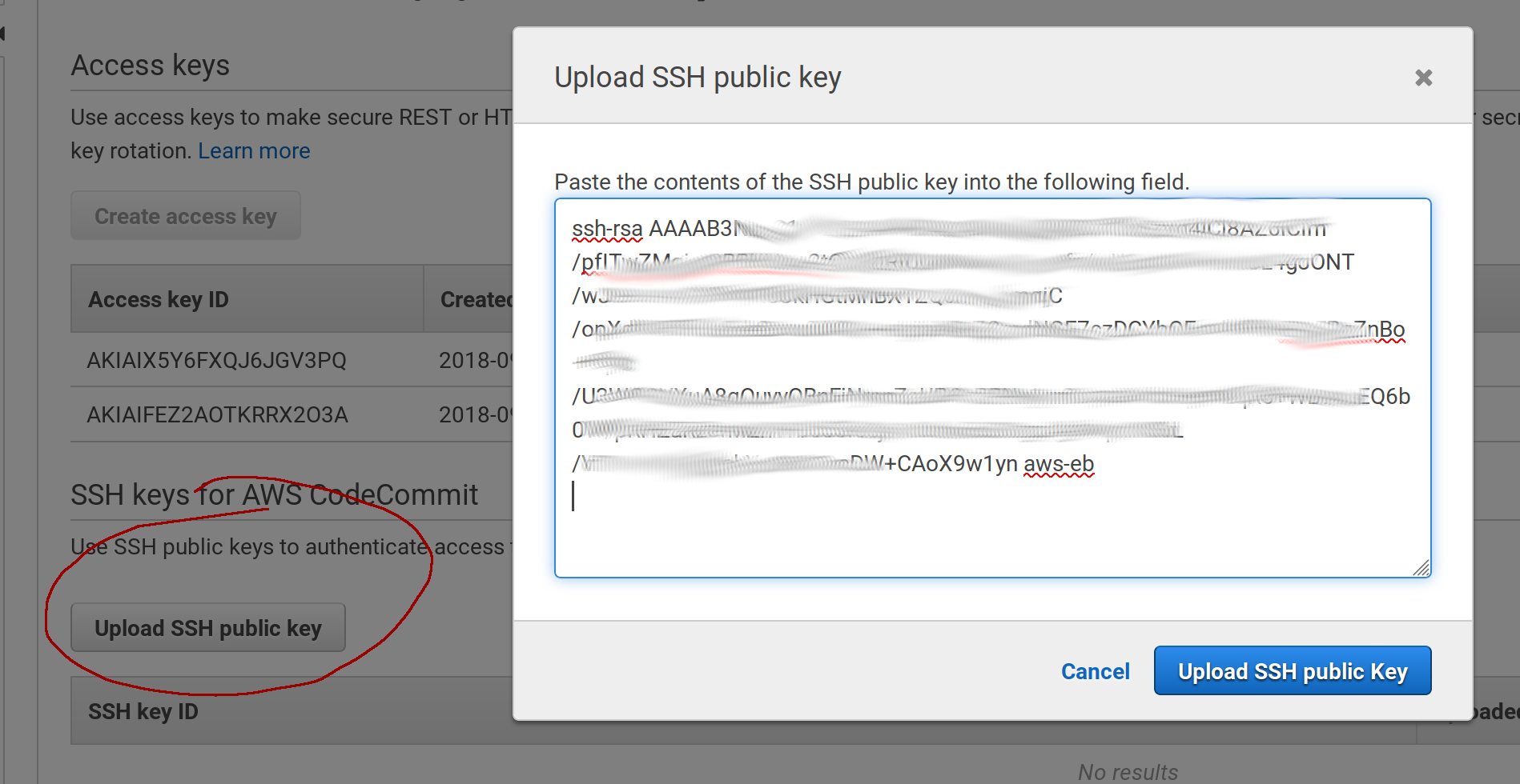 Upload SSH public key